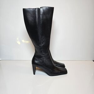 Anne Klein Black Leather Square Toe Tall Boots - Size 6.5